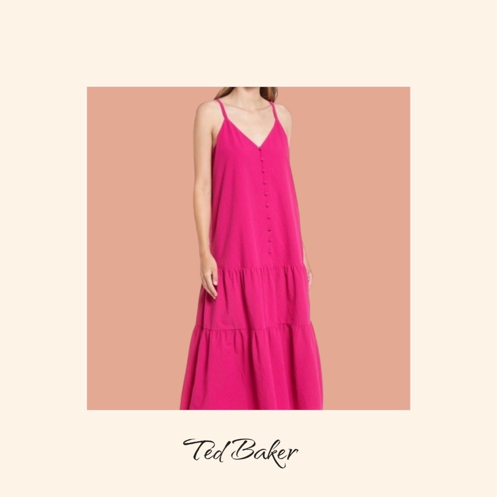 SALE!!! 🌸🌸🌷🌷🌷 Ted Baker Luaan V-neck Button Crepe Midi Dress in Deep Pink